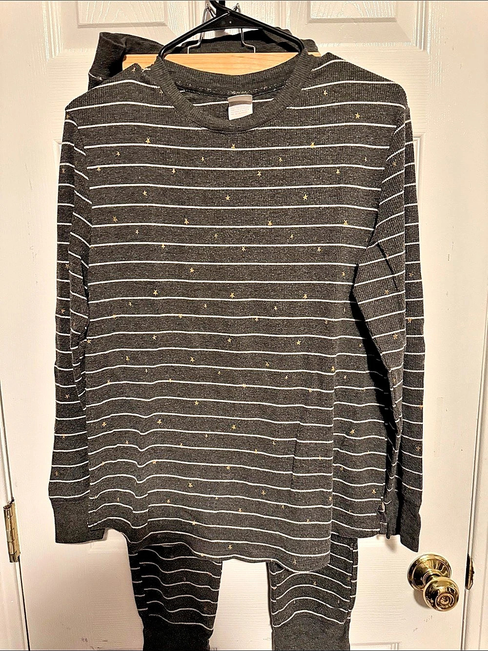 Stars Above Gray Striped Star Waffle Knit Pajama Set Gray & White Striped Pajama